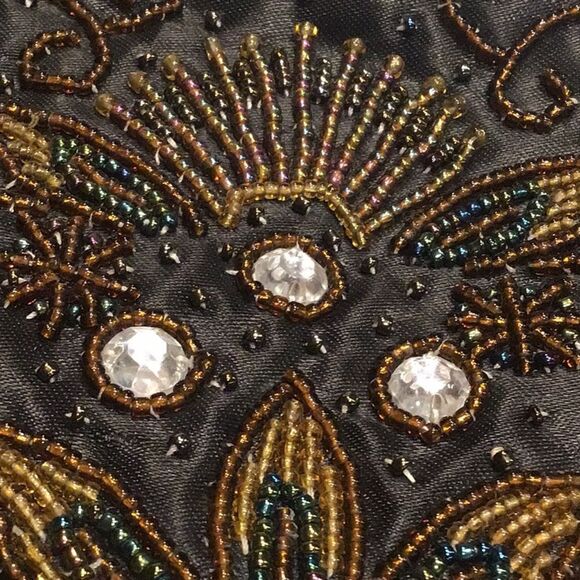 Apt. 9 Black Satin Beaded Floral Sparkle Bead Handle Mini Evening Bag - Picture 2 of 16